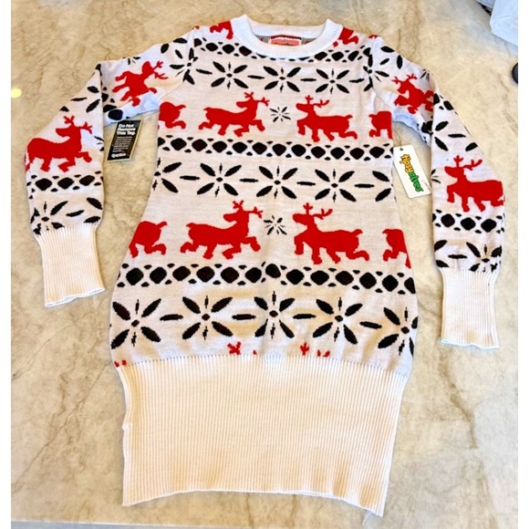 Tipsy Elves Red & White Fair Isle Sweater Dress - Size Medium - NWT - Picture 2 of 9